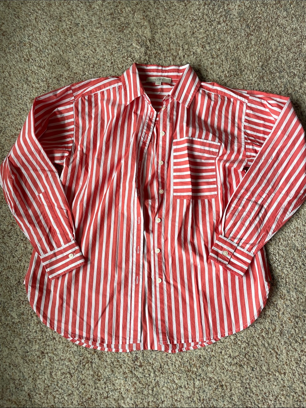 LOFT Oversized Button Down Shirt - Coral Stripe 🦞